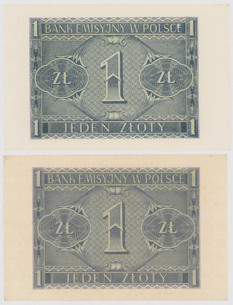 1 złoty 1940 seria A i 1 złoty 1941 seria BB, zestaw 2 banknotów